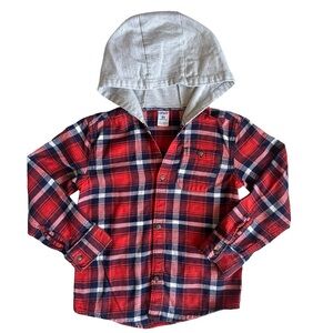 Carter's 5T Toddler Boys Blue Red plaid hoodie button down shirt sweater